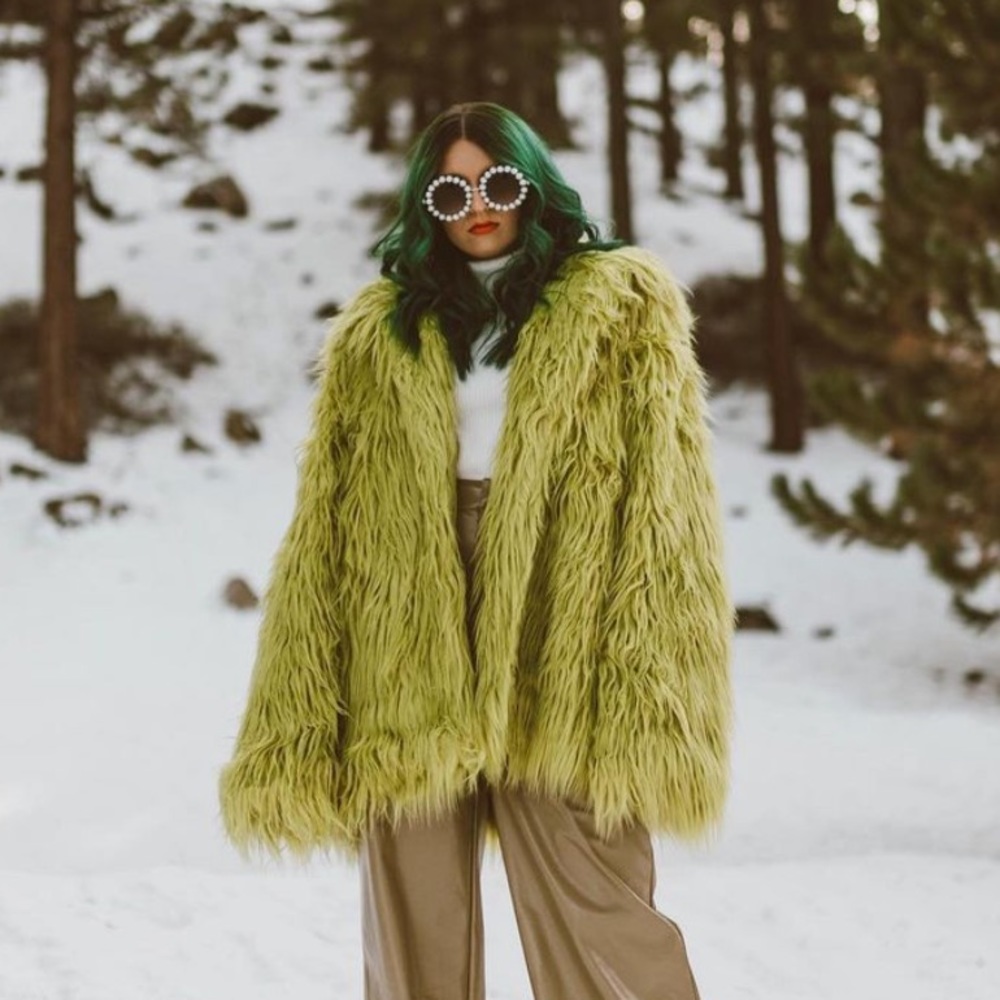 Lime Green Mongolian Faux Fur Jacket Coat